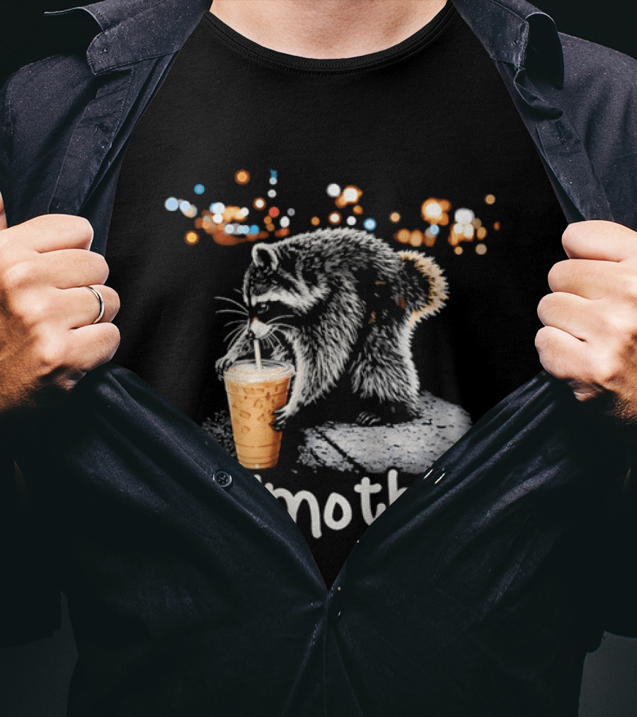 Jimothy Raccoon Sipping Iced Coffee Under Streetlights T-Shirt