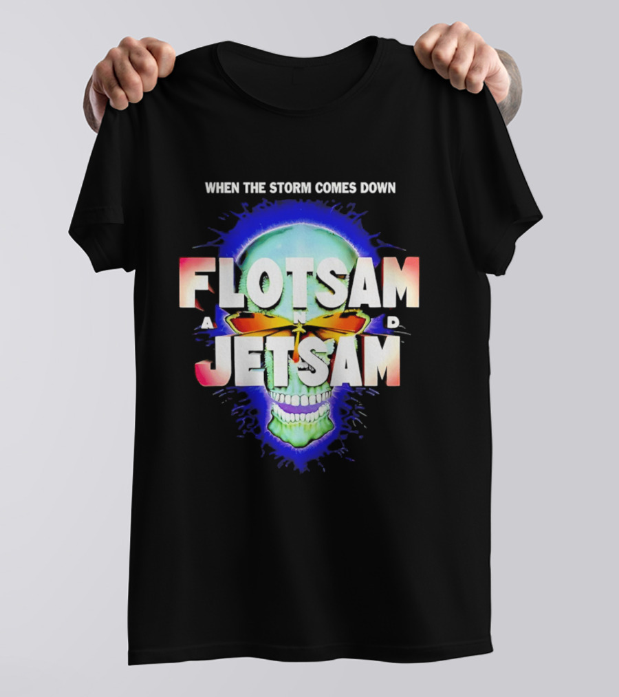 Flotsam And Jetsam When The Storm Comes Down Green Skull Blue Aura T-Shirt