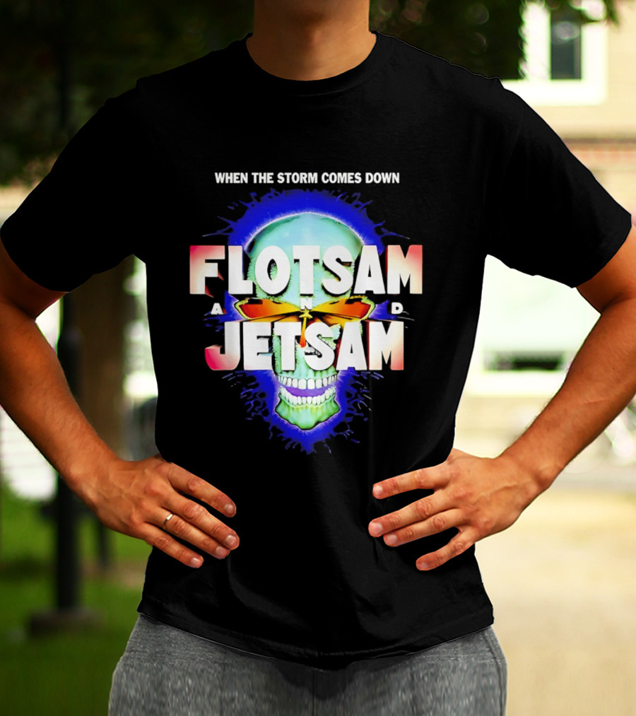 Flotsam And Jetsam When The Storm Comes Down Green Skull Blue Aura T-Shirt