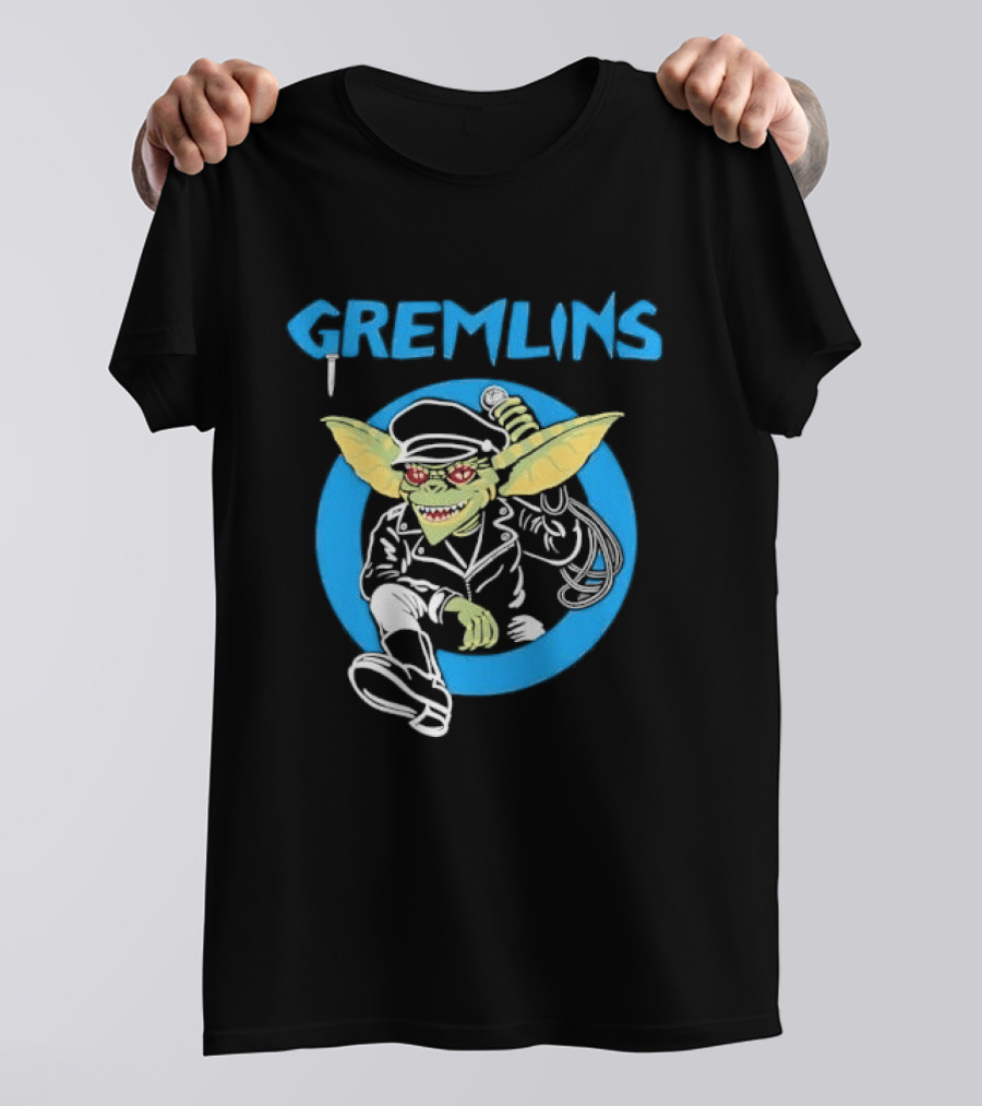 Gremlins Cartoon Leather Biker Gizmo Blue Circle T-Shirt
