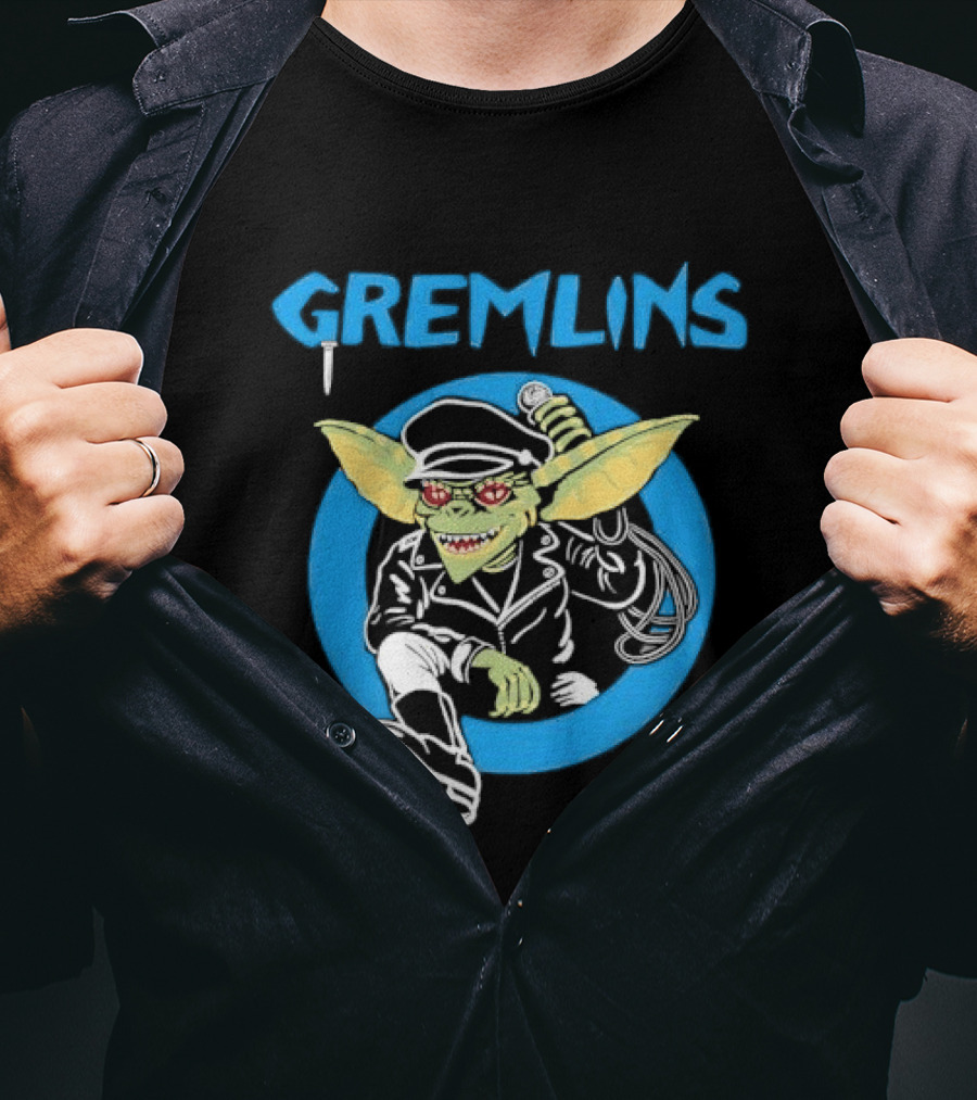 Gremlins Cartoon Leather Biker Gizmo Blue Circle T-Shirt