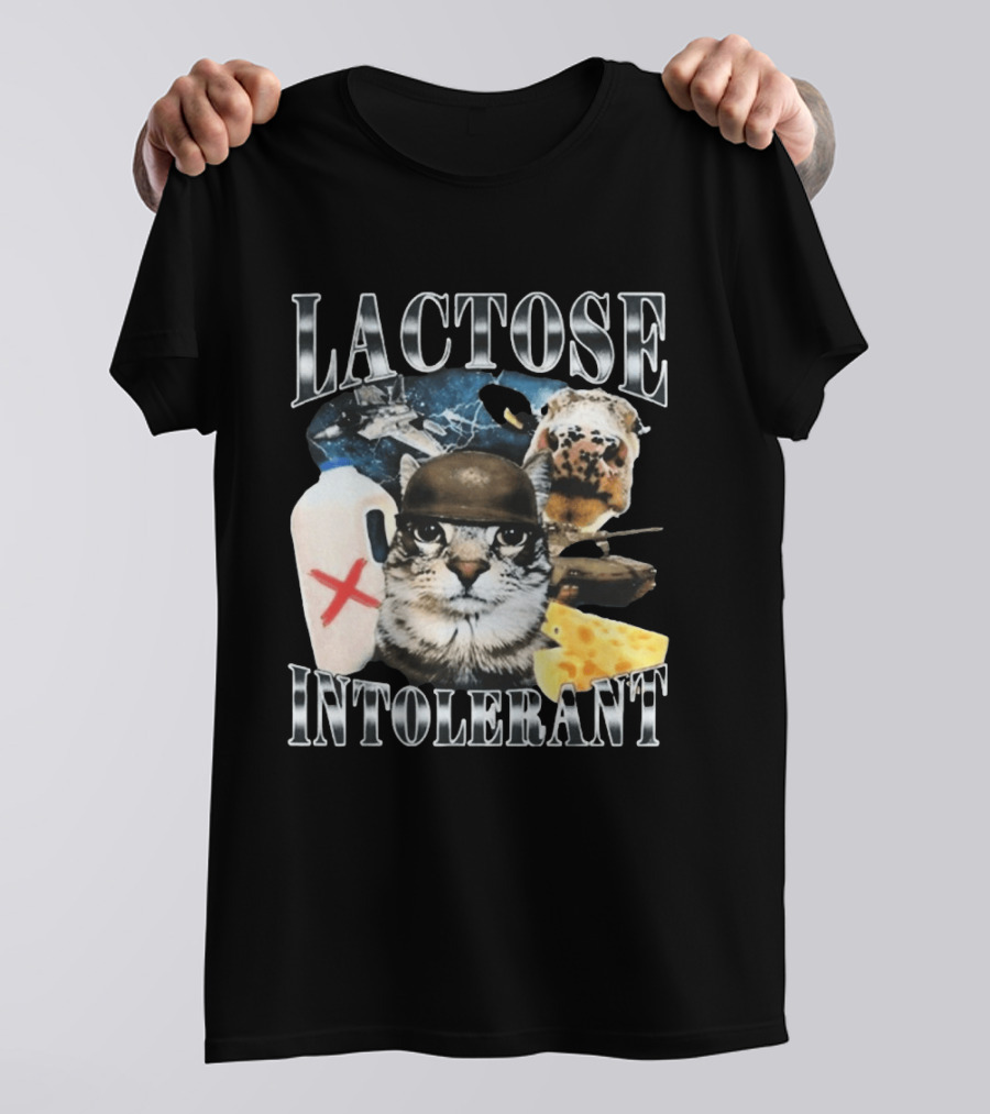 Lactose Tolerant Funny Cat Cheese Milk Jug Helmet Dog Spaceship T-Shirt