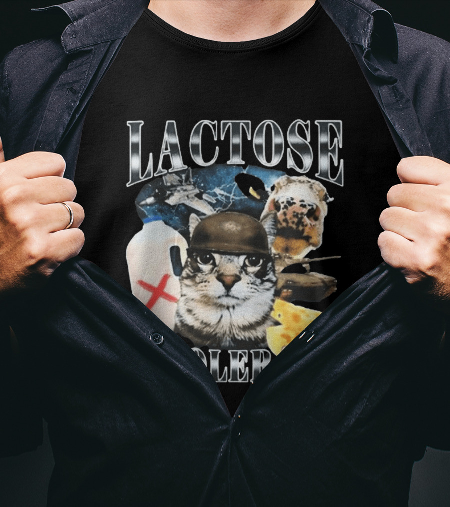 Lactose Tolerant Funny Cat Cheese Milk Jug Helmet Dog Spaceship T-Shirt