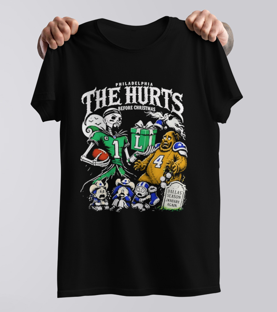 Philadelphia Eagles The Hurts Before Christmas Jalen Hurts Dallas Season Again Tombstone T-Shirt