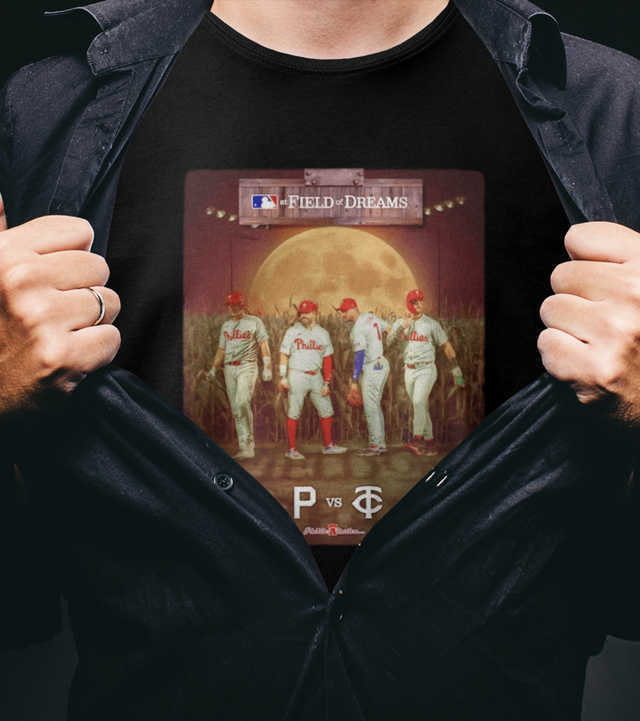 MLB At Field Of Dreams Philadelphia Phillies Vs Minnesota Twins 2026 Moonlit Cornfield Scene T-Shirt