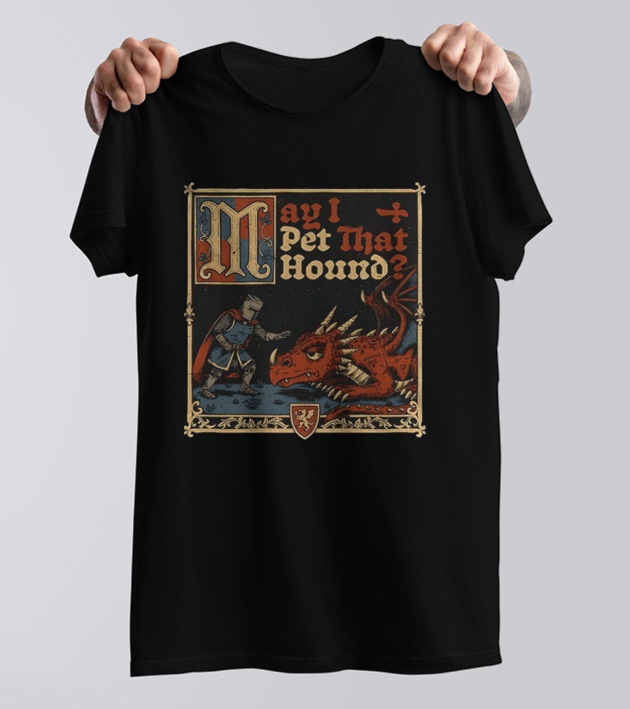 May I Pet That Hound Medieval Knight And Dragon Meme T-Shirt
