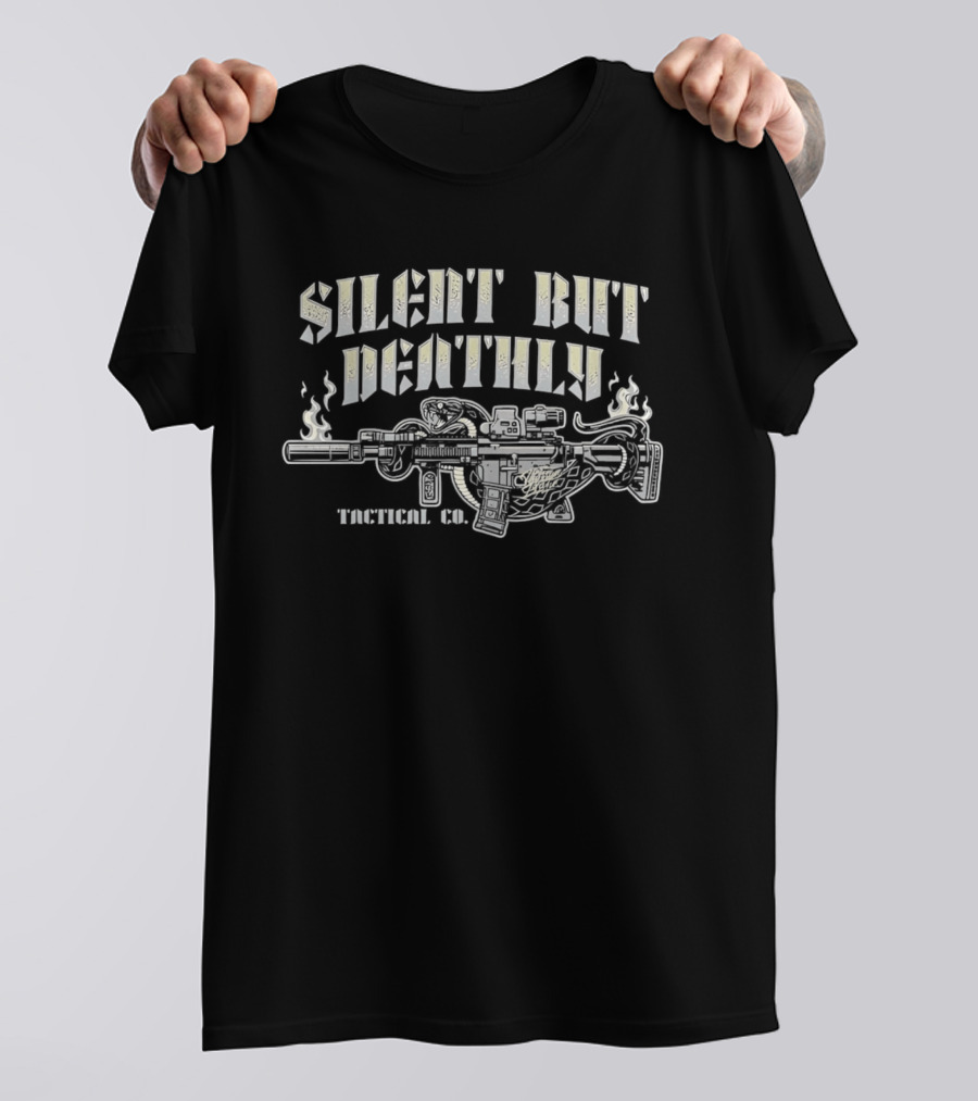 Silent But Deathly Venomous Snake Wrapped Suppressed Rifle Smoke Tactical UX T-Shirt