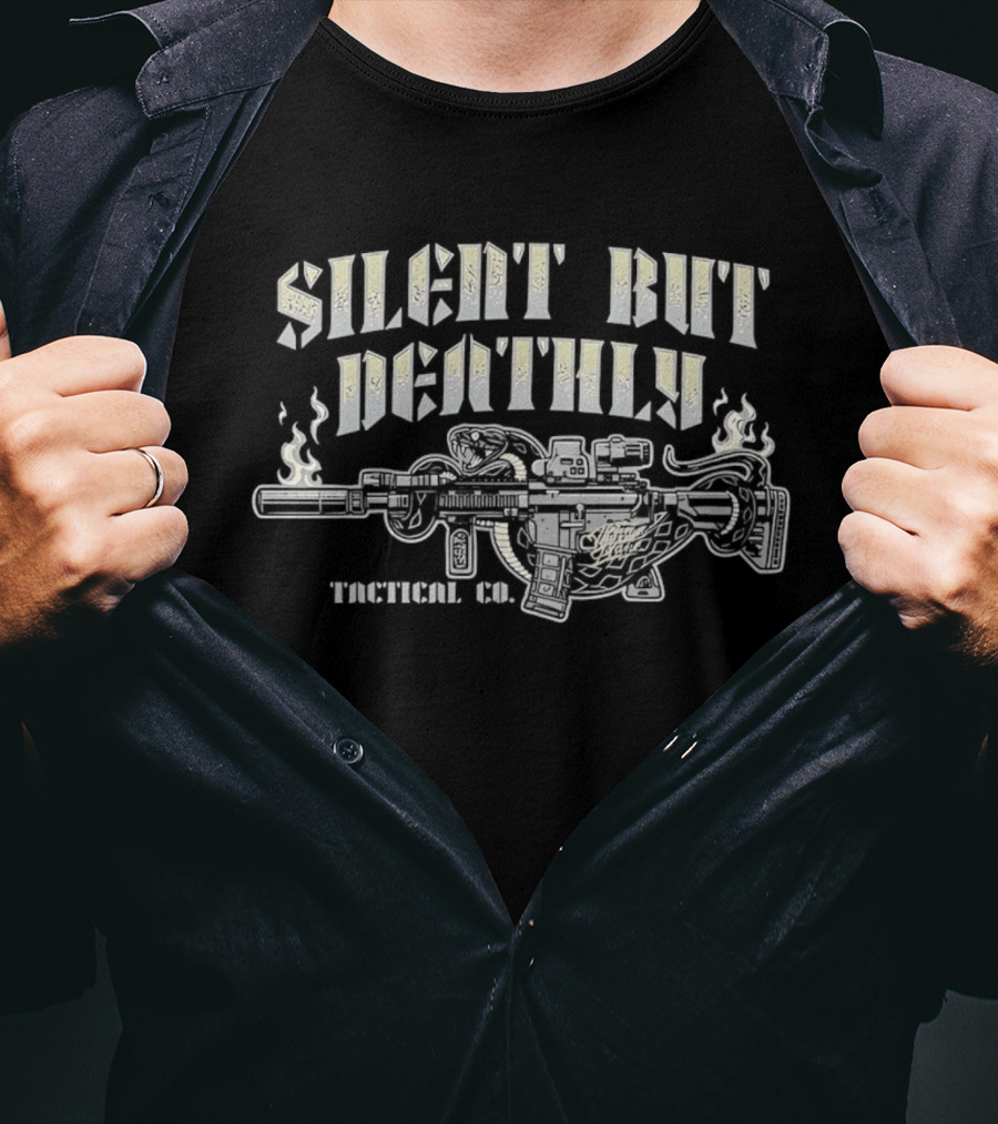 Silent But Deathly Venomous Snake Wrapped Suppressed Rifle Smoke Tactical UX T-Shirt