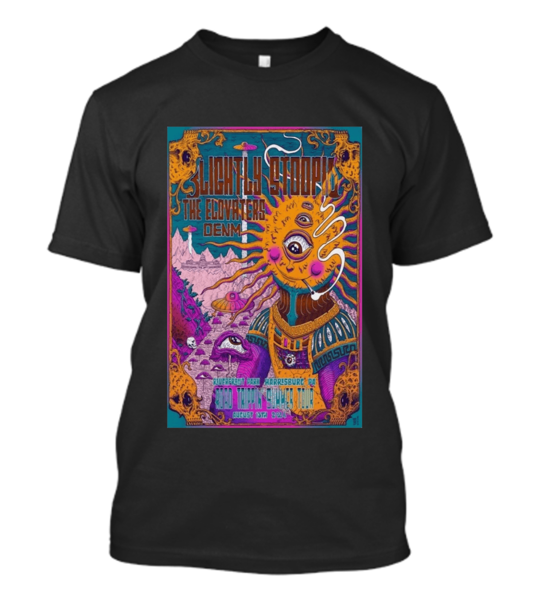 Slightly Stoopid The Elovaters DENM Road Trippin Summer Tour Riverfront Park Harrisburg PA August 13 2026 T-Shirt