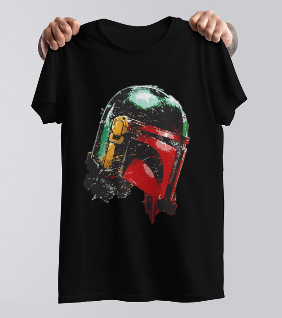 Star Wars Boba Fett Helmet Distressed Paint Splatter Drip T-Shirt