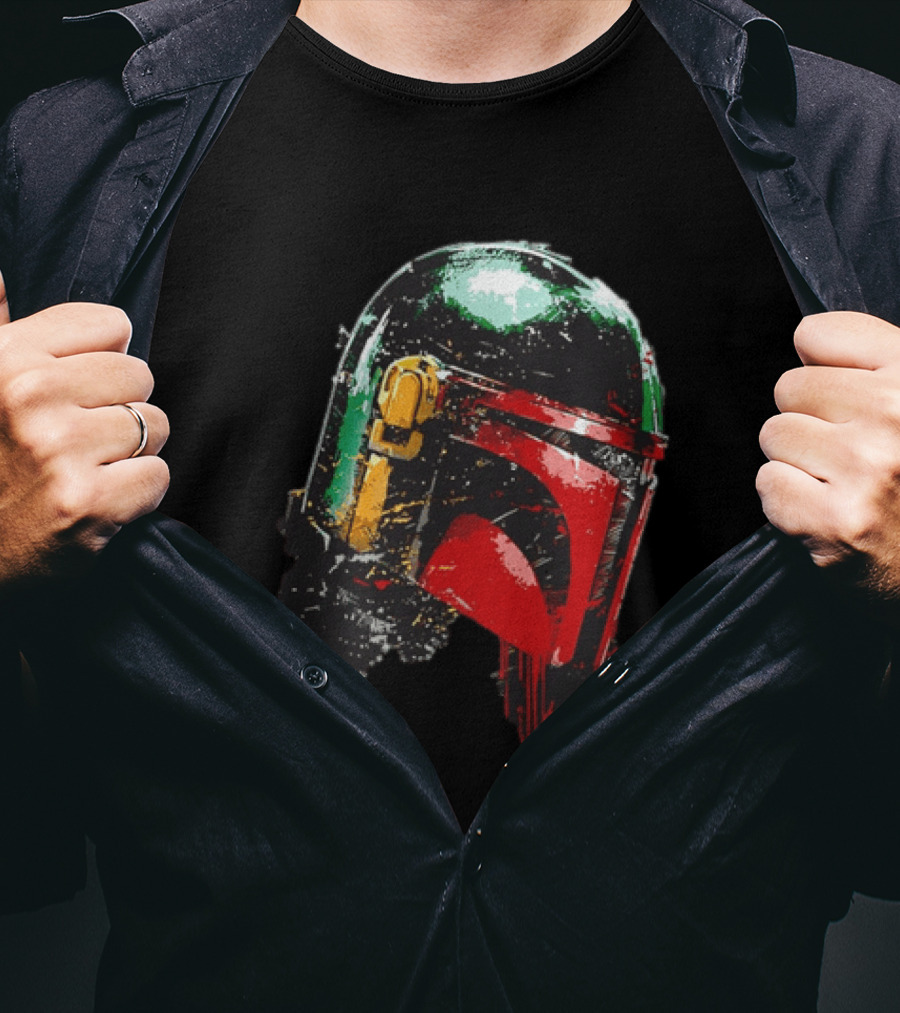 Star Wars Boba Fett Helmet Distressed Paint Splatter Drip T-Shirt