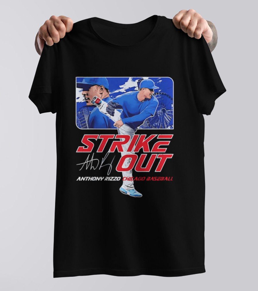 Strike Out Anthony Rizzo Chicago Baseball Pitcher Ferris Wheel Skyline T-Shirt