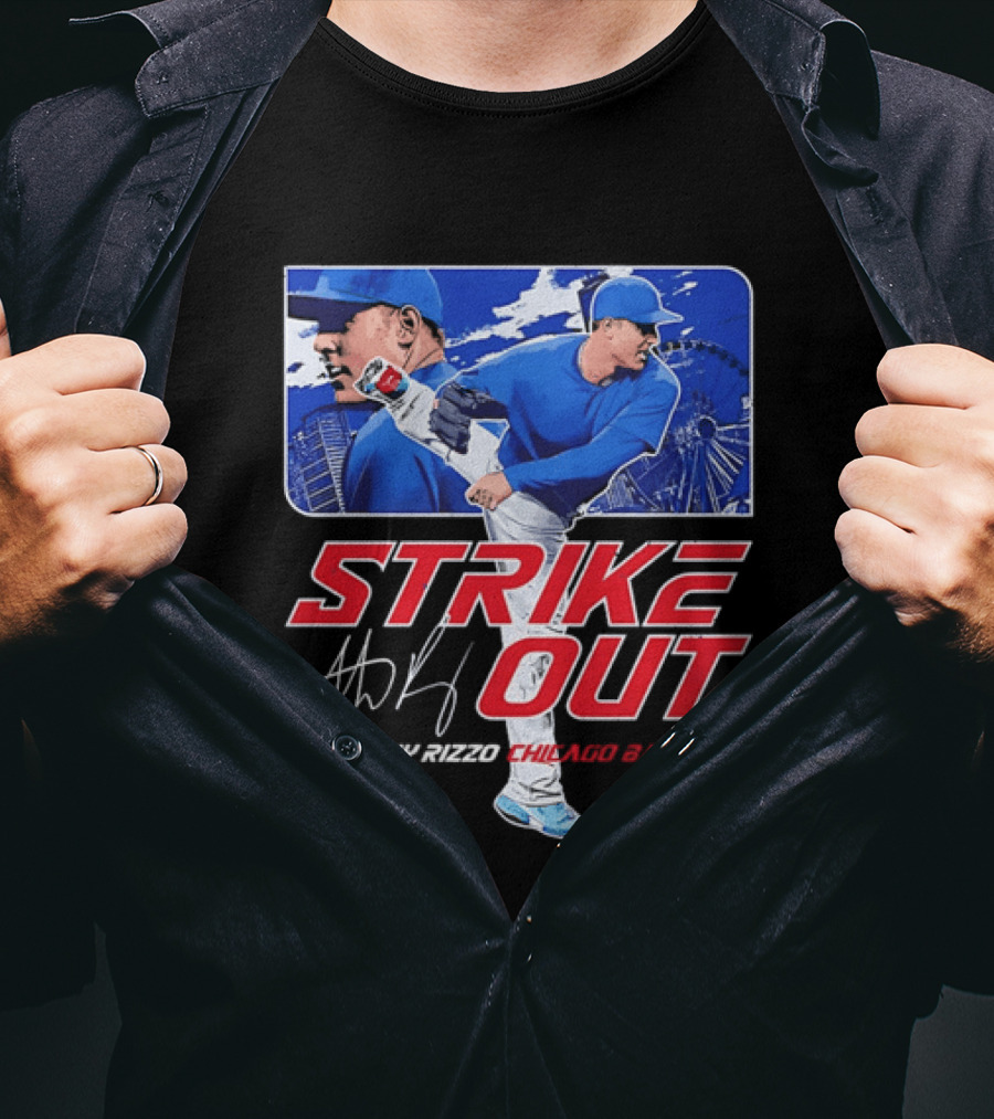 Strike Out Anthony Rizzo Chicago Baseball Pitcher Ferris Wheel Skyline T-Shirt