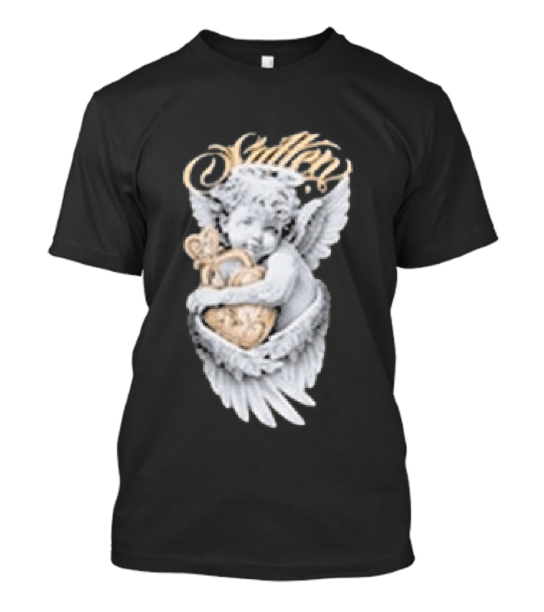 Sullen Heavenly Angel Embracing Heart T-Shirt