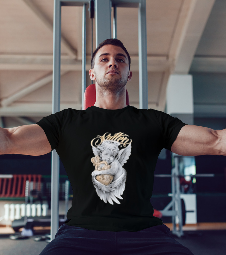 Sullen Heavenly Angel Embracing Heart T-Shirt