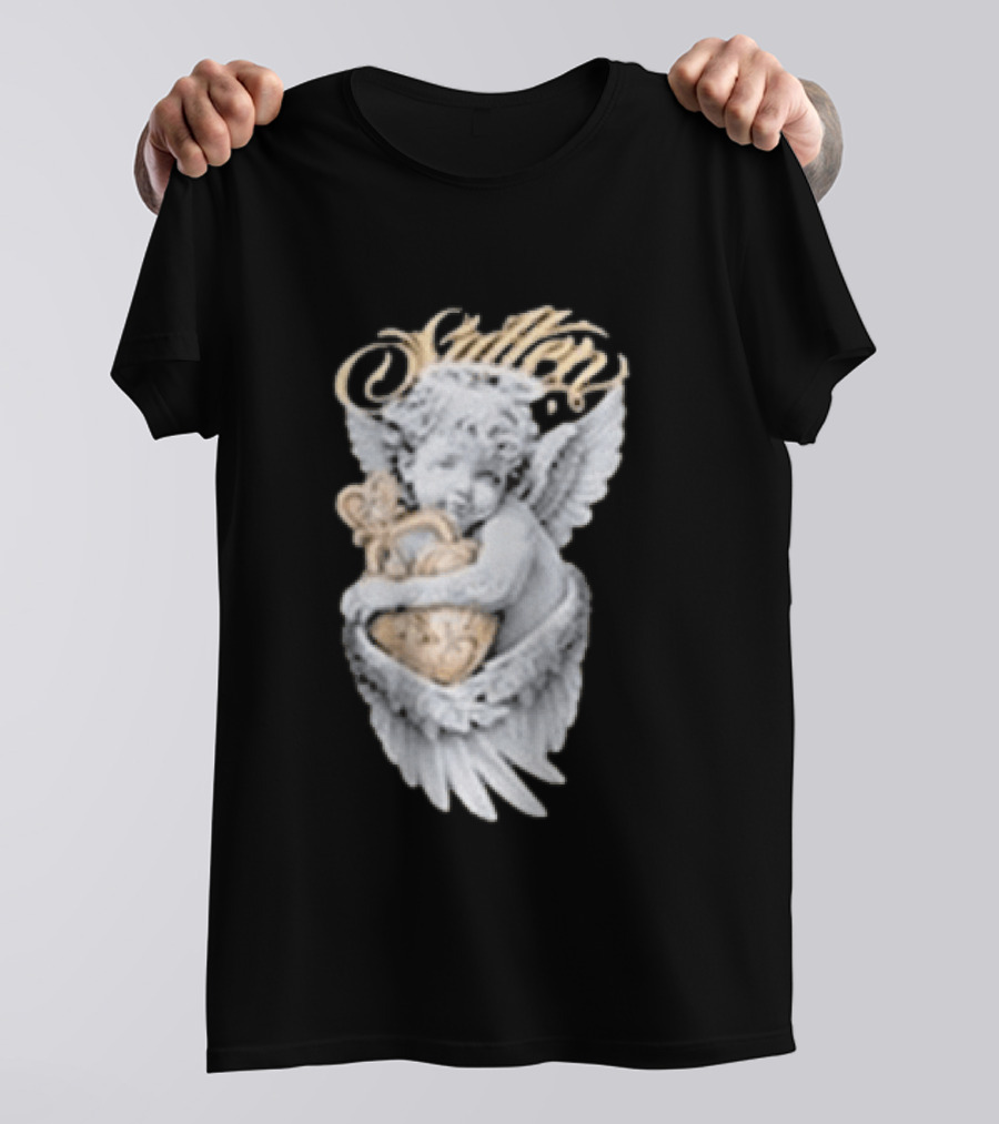 Sullen Heavenly Angel Embracing Heart T-Shirt