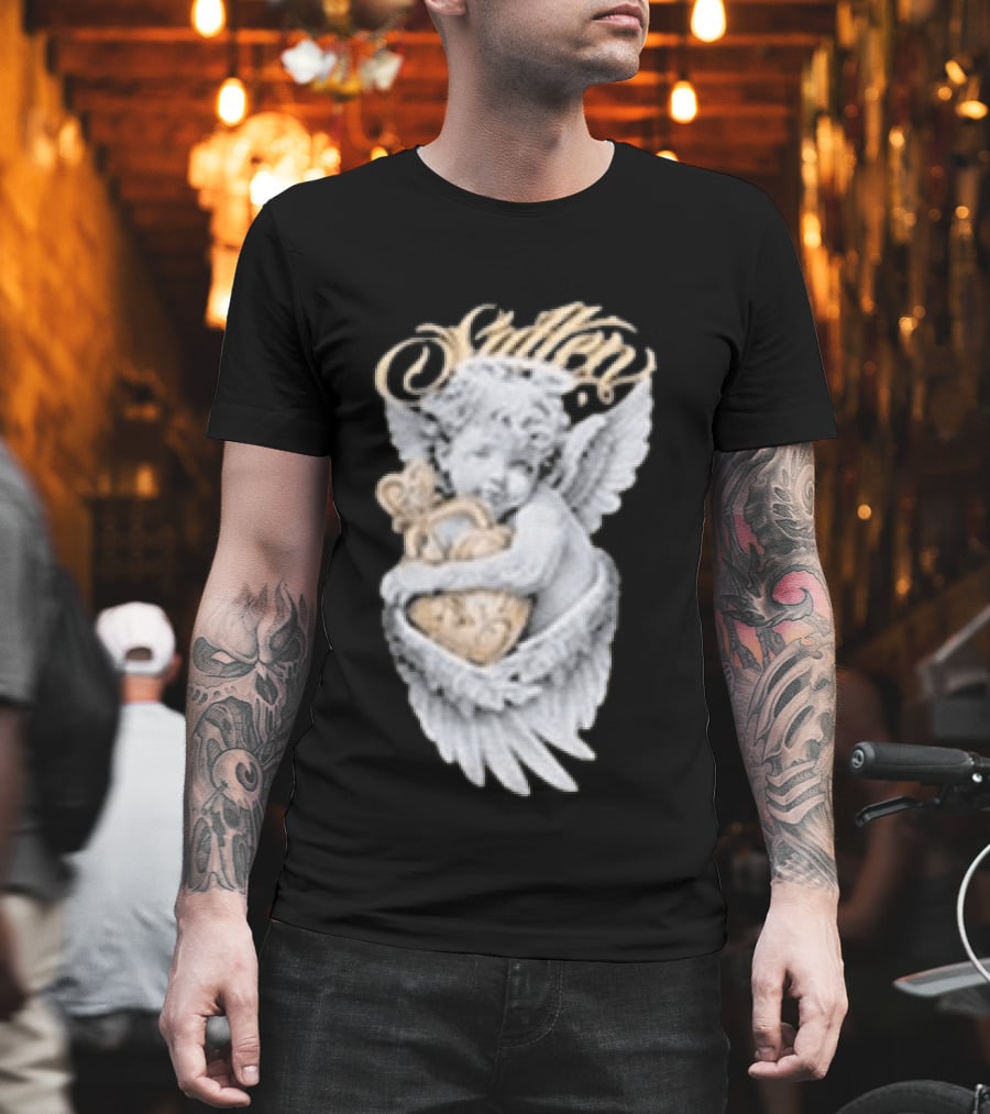 Sullen Heavenly Angel Embracing Heart T-Shirt