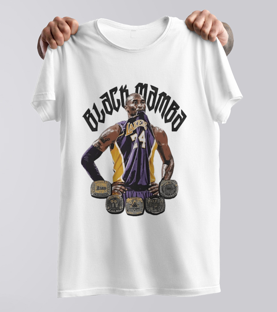 Black Mamba Kobe Bryant 24 Los Angeles Lakers NBA 5 Championship Rings T-Shirt