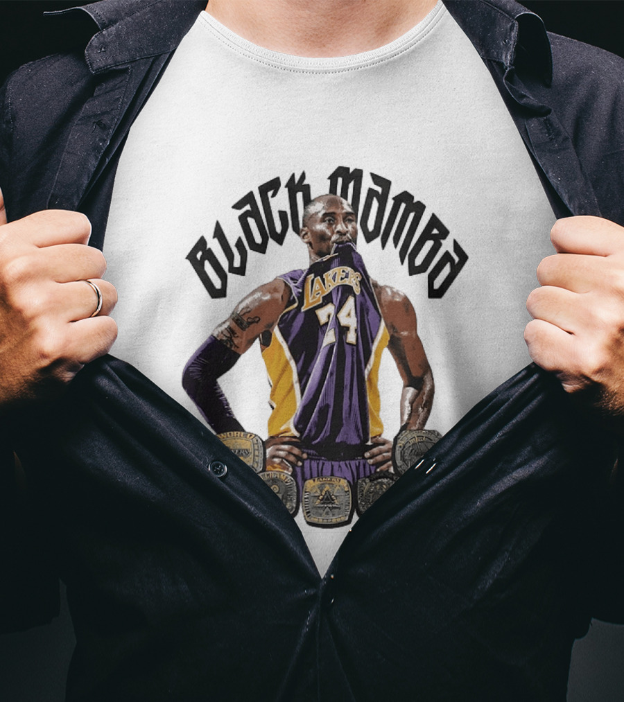 Black Mamba Kobe Bryant 24 Los Angeles Lakers NBA 5 Championship Rings T-Shirt