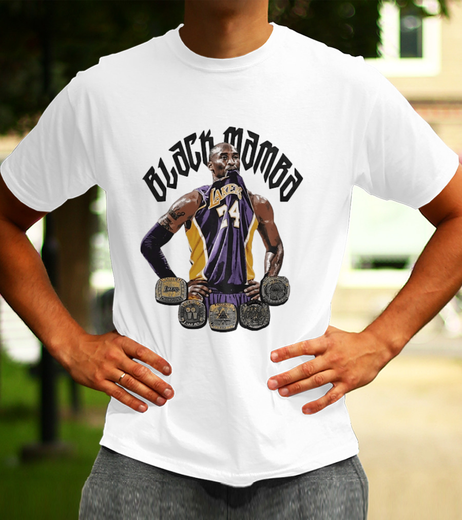 Black Mamba Kobe Bryant 24 Los Angeles Lakers NBA 5 Championship Rings T-Shirt