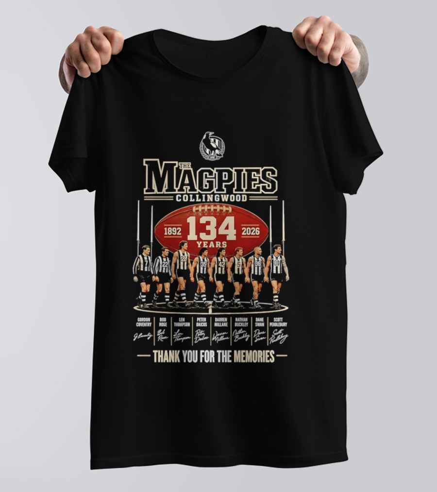 The Magpies Collingwood 1892 2026 134 Years Thank You For The Memories T-Shirt