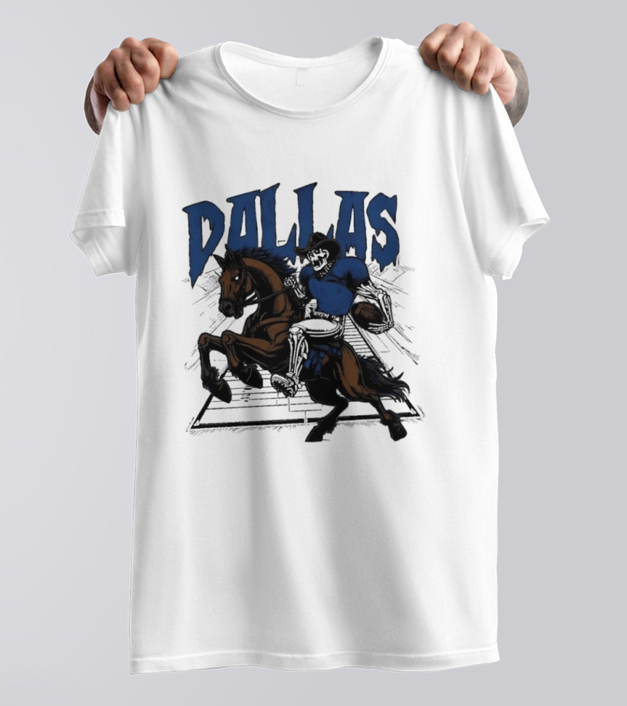 Dallas Cowboy Skeleton Riding Horse Playing Football T-Shirt