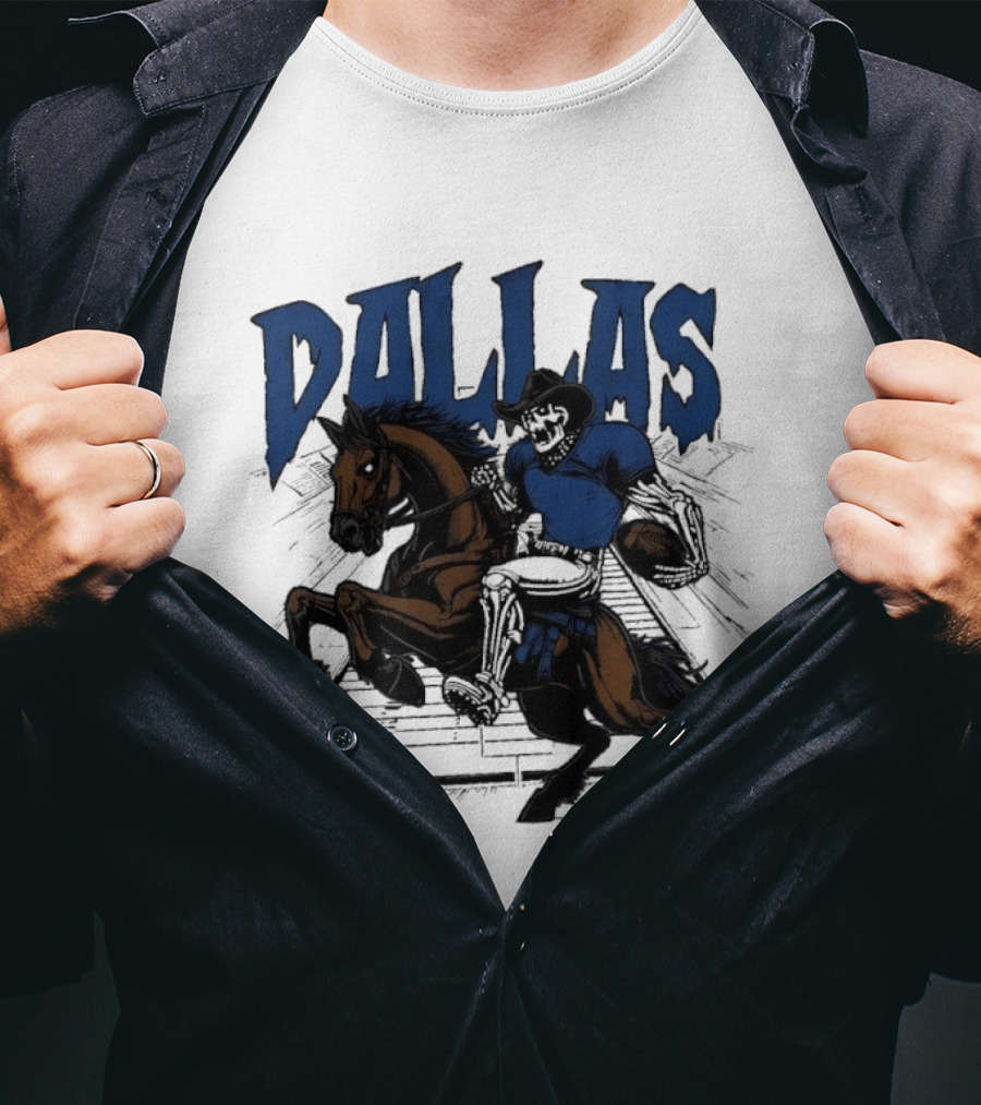 Dallas Cowboy Skeleton Riding Horse Playing Football T-Shirt