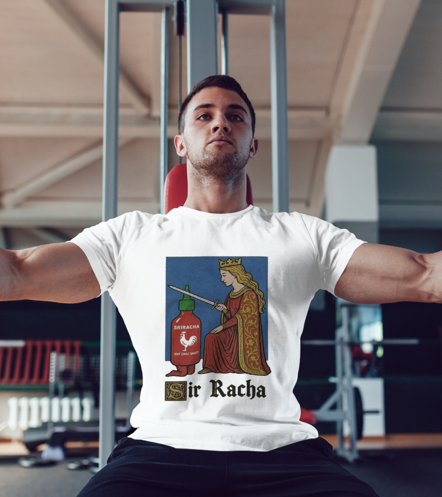 Sir Racha Sriracha Hot Chili Sauce Medieval Knighthood Scene T-Shirt