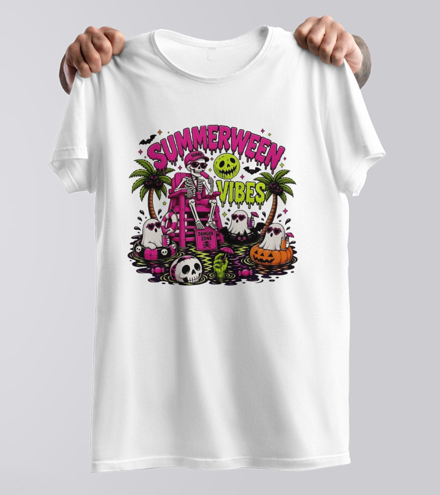 Summerween Vibes Halloween Skeleton Beach Party 2026 T-Shirt