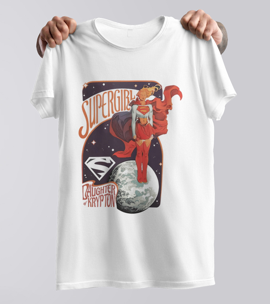 Supergirl Daughter Of Krypton DC Comic Style Superhero Logo Moon Scene T-Shirt