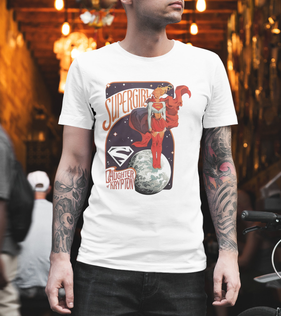 Supergirl Daughter Of Krypton DC Comic Style Superhero Logo Moon Scene T-Shirt