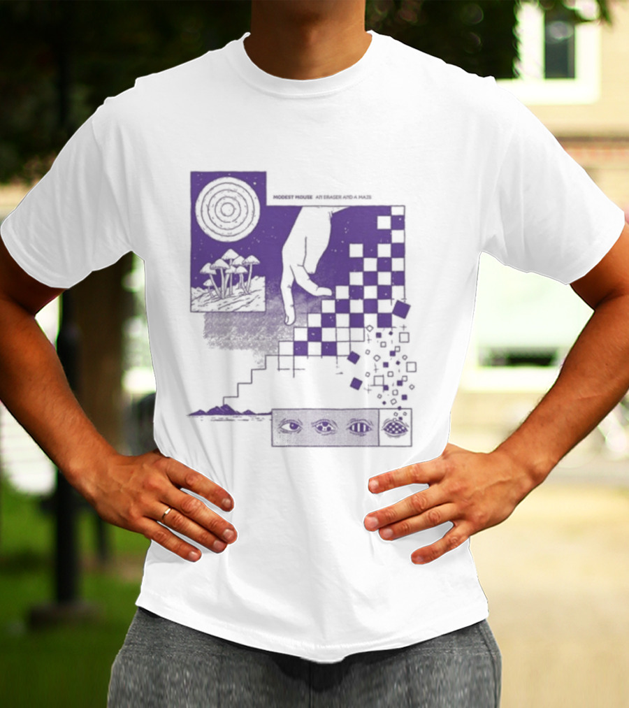 Modest Mouse An Eraser And A Maze Album Artwork Purple Checkerboard T-Shirt