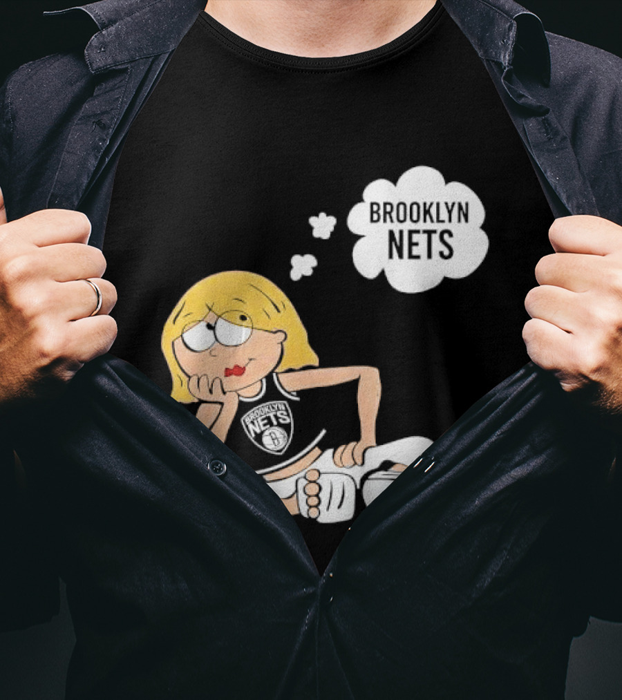 Brooklyn Nets Cartoon Girl With Glasses Thought Bubble NBA T-Shirt