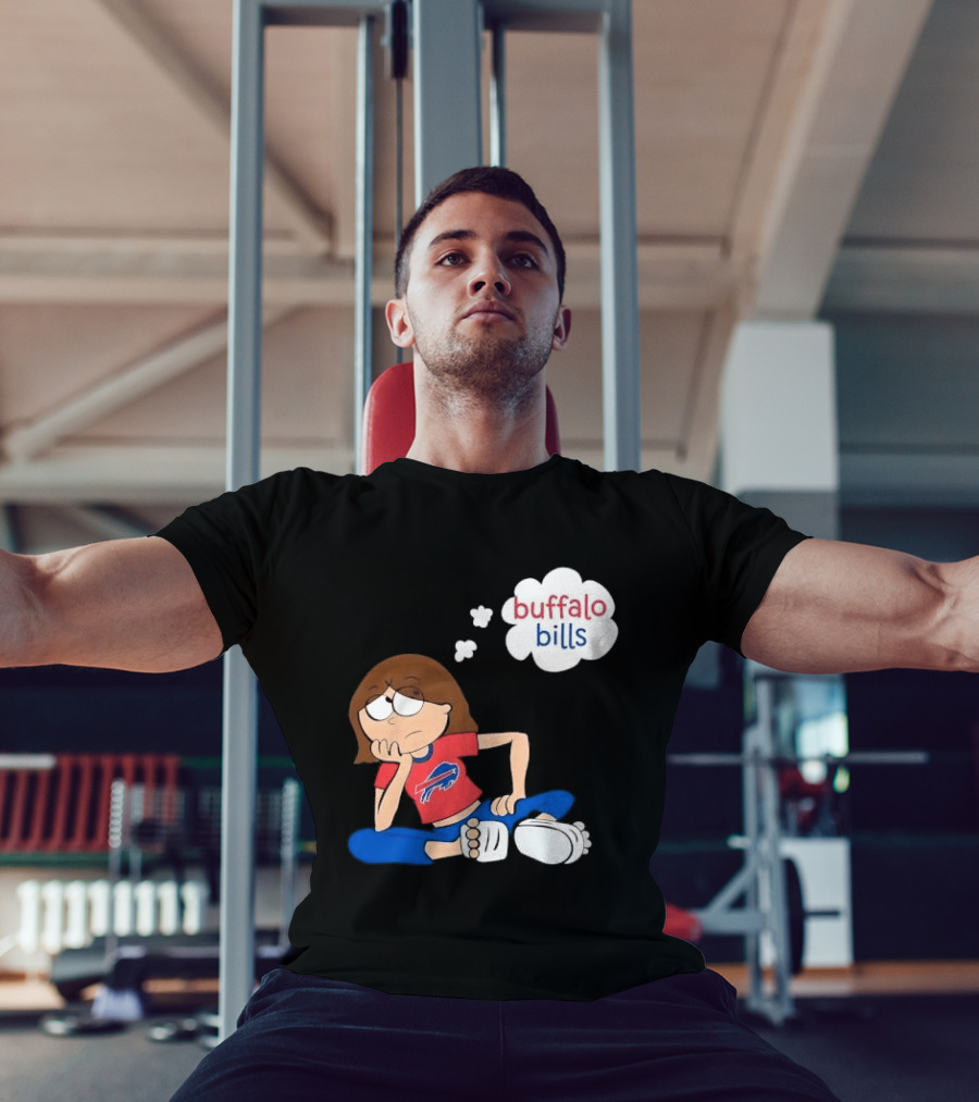 Buffalo Bills Cartoon Thoughtful Girl In Red And Blue Outfit T-Shirt