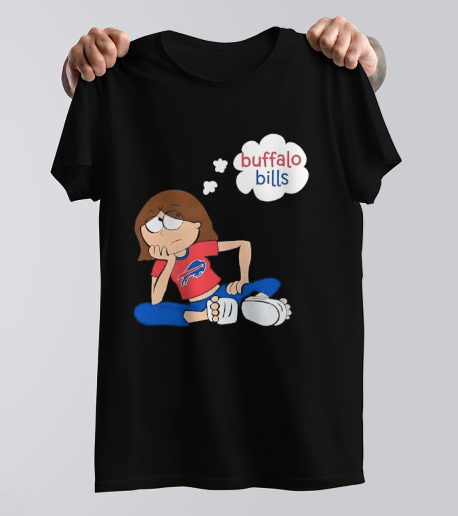 Buffalo Bills Cartoon Thoughtful Girl In Red And Blue Outfit T-Shirt