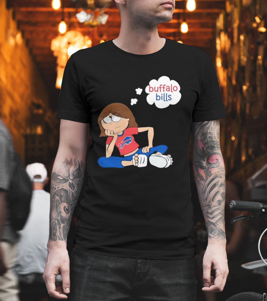 Buffalo Bills Cartoon Thoughtful Girl In Red And Blue Outfit T-Shirt