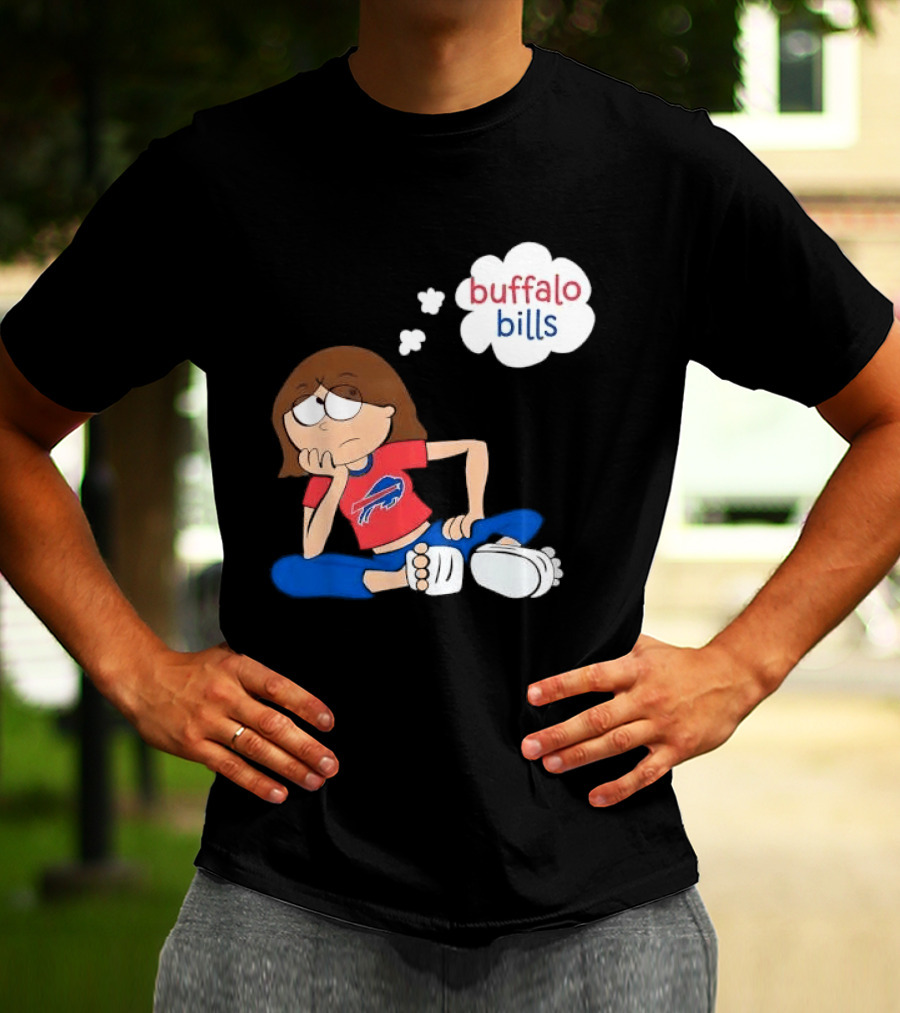 Buffalo Bills Cartoon Thoughtful Girl In Red And Blue Outfit T-Shirt