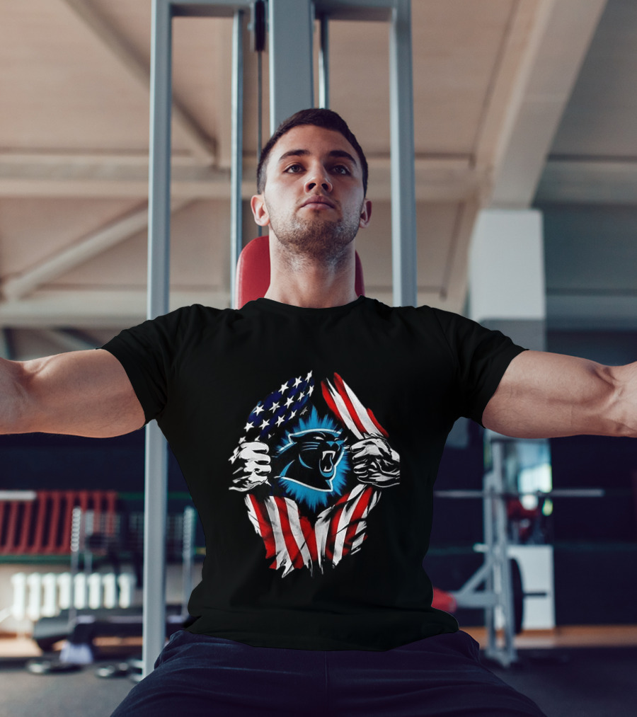 Carolina Panthers Super Man Skull Cap Backwards American Flag Panthers T-Shirt