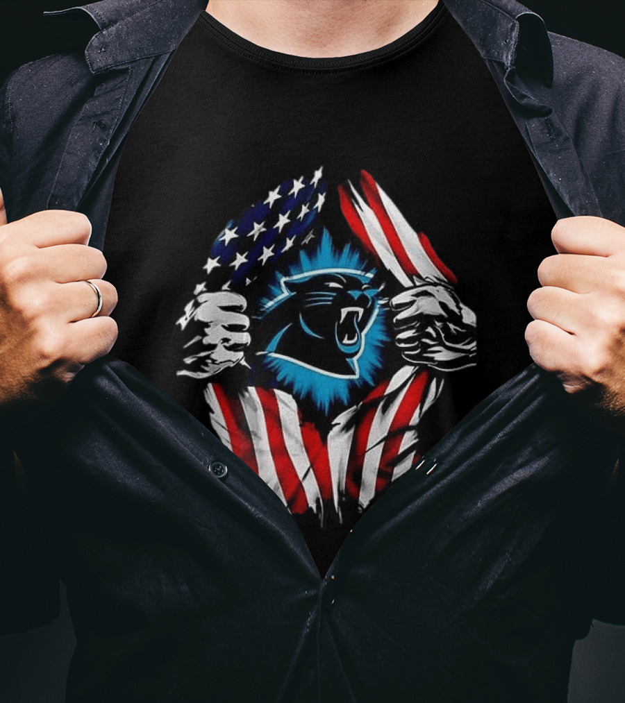 Carolina Panthers Super Man Skull Cap Backwards American Flag Panthers T-Shirt