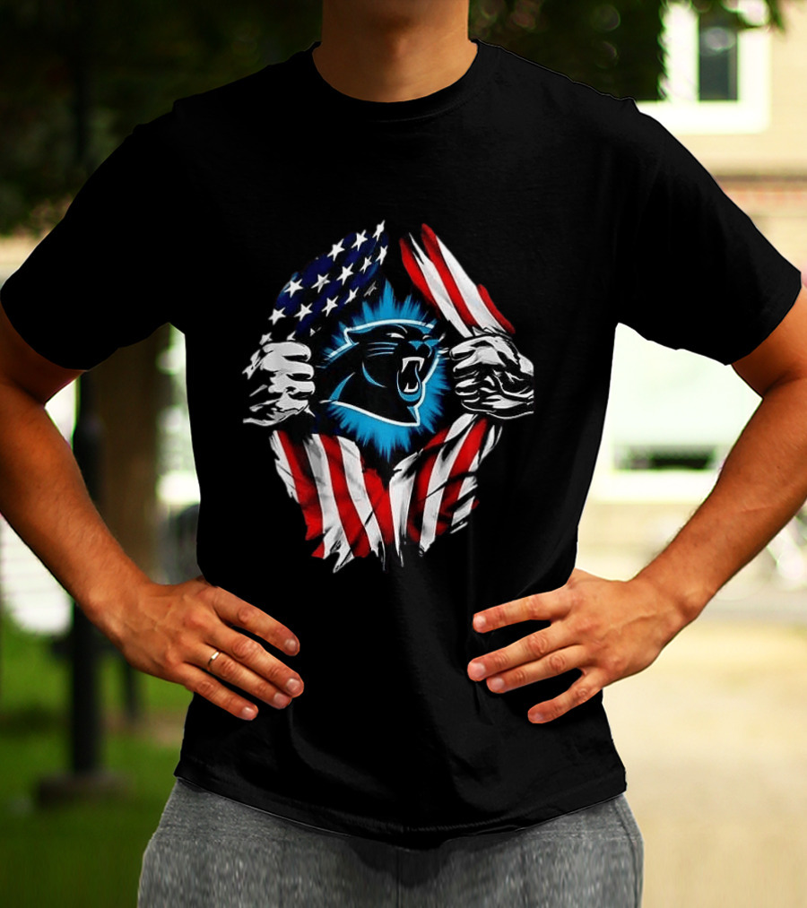 Carolina Panthers Super Man Skull Cap Backwards American Flag Panthers T-Shirt