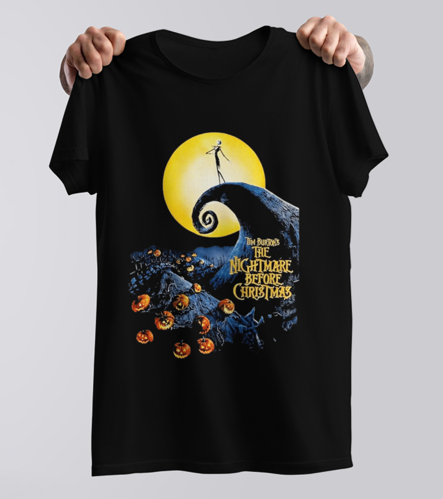Tim Burton's The Nightmare Before Christmas Jack Skellington Moon Scene With Pumpkins T-Shirt
