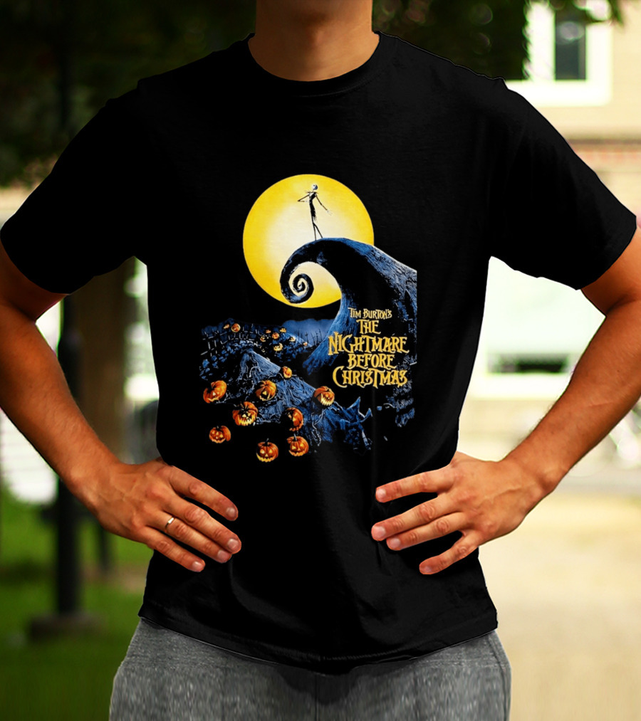 Tim Burton's The Nightmare Before Christmas Jack Skellington Moon Scene With Pumpkins T-Shirt