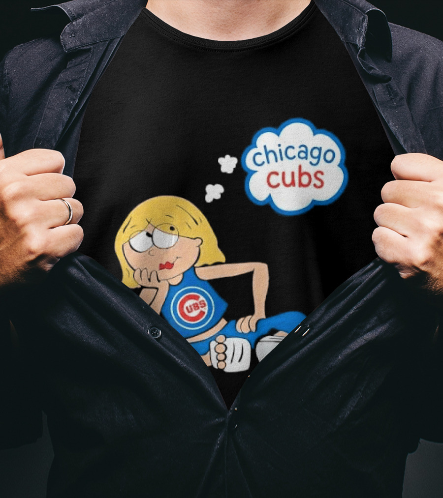 Chicago Cubs MLB Blonde Cartoon Girl Sitting Thought Bubble T-Shirt