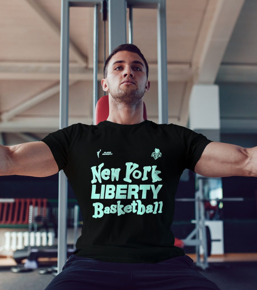Jason Sudeikis Playa Society New York Liberty Basketball Wordmark T-Shirt