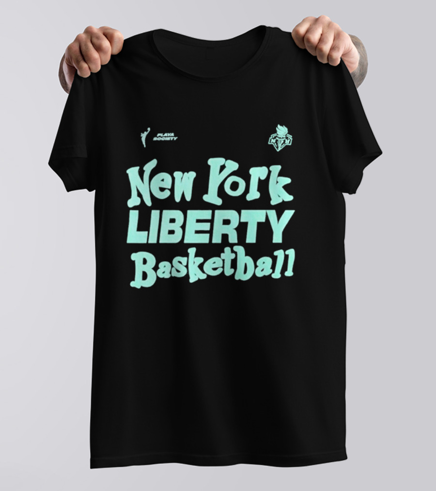 Jason Sudeikis Playa Society New York Liberty Basketball Wordmark T-Shirt