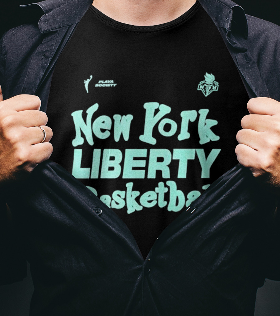 Jason Sudeikis Playa Society New York Liberty Basketball Wordmark T-Shirt