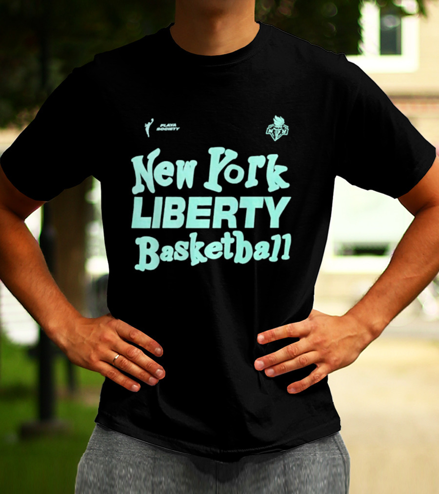 Jason Sudeikis Playa Society New York Liberty Basketball Wordmark T-Shirt