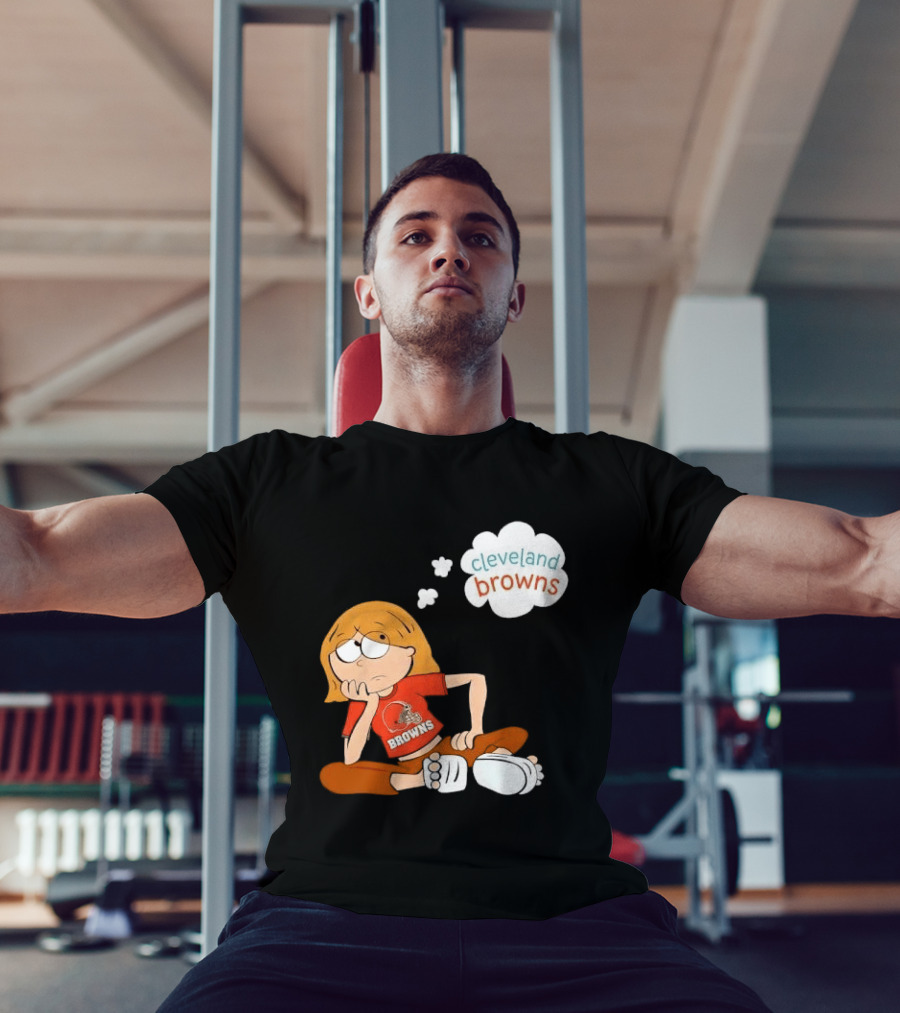 Cleveland Browns Cartoon Girl Sitting With Thought Bubble T-Shirt