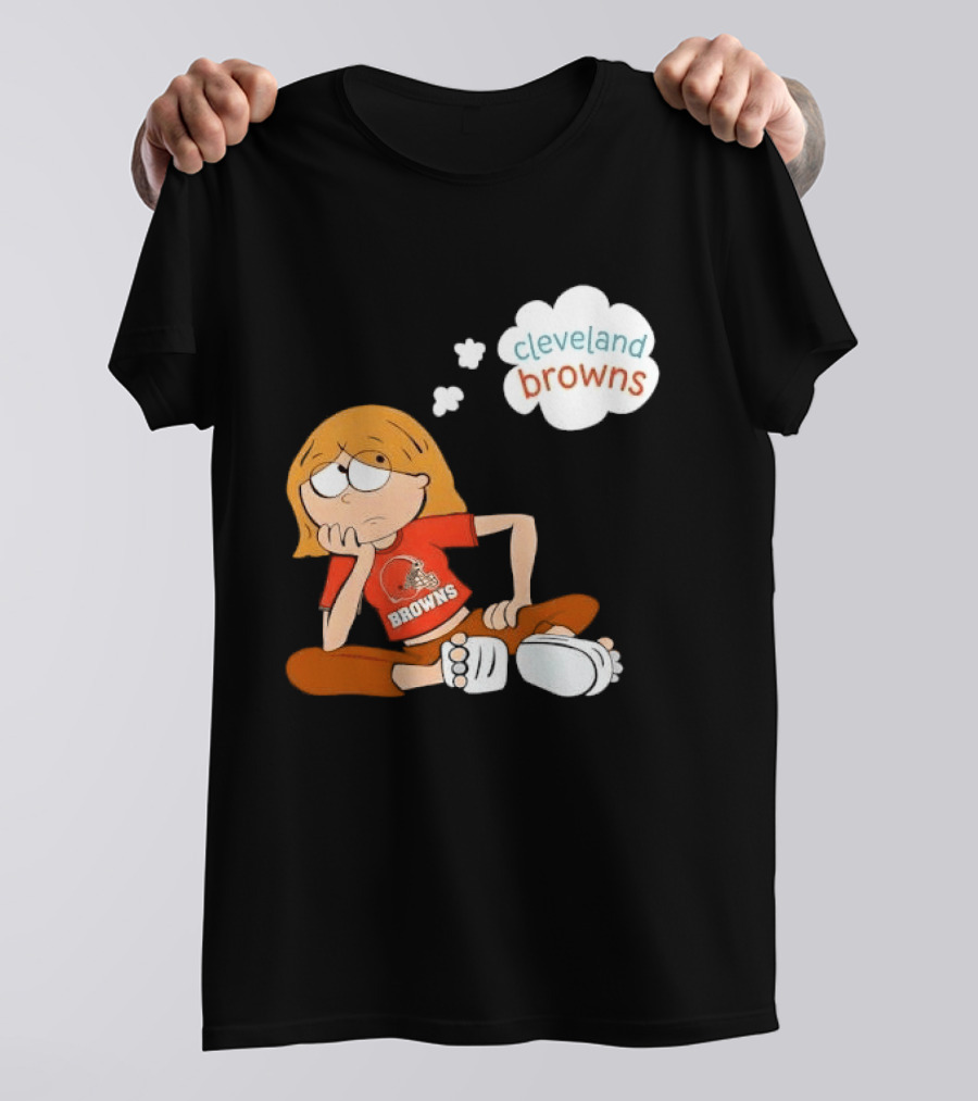 Cleveland Browns Cartoon Girl Sitting With Thought Bubble T-Shirt