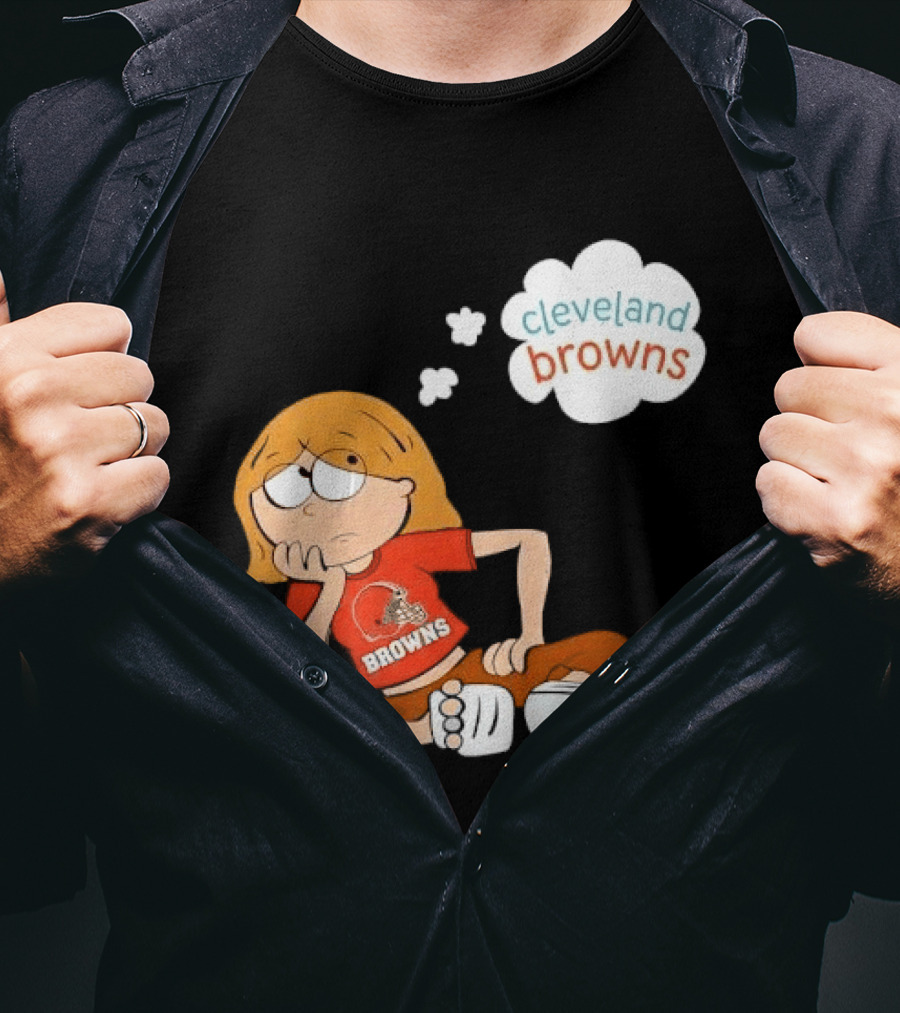 Cleveland Browns Cartoon Girl Sitting With Thought Bubble T-Shirt
